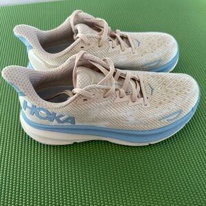 Hoka Women's Cream and Light Blue Athletic Shoes